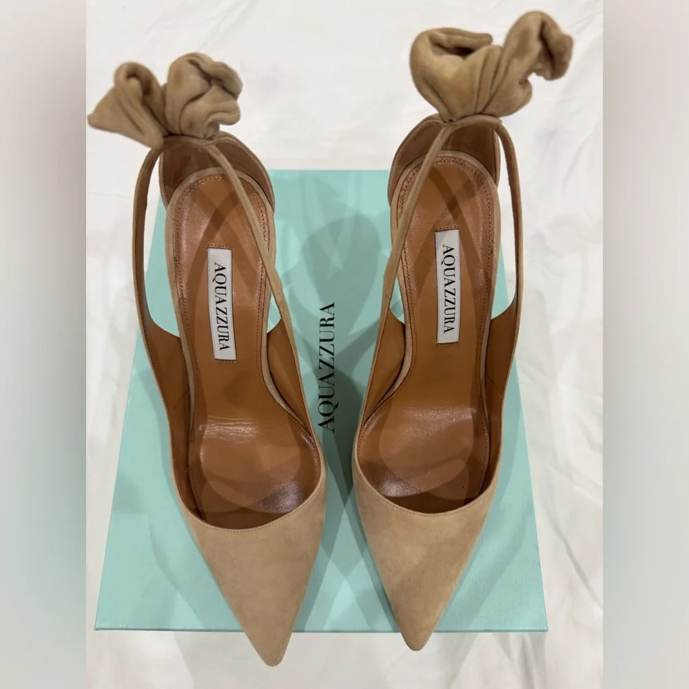 Aquazurra Bow Tie 105mm Pump in Beige 37.5 - brand new, never worn! - Picture 7 of 13